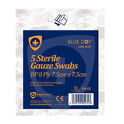[CM0453] Medical Gauze Swabs 7.5 x 7.5cm Pack of 5 Sterile